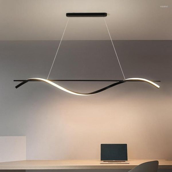 Lâmpadas pendentes da sala de jantar moderna Lâmpada Led Led Gold Black Aluminium acrílico Nórdico Creative Bar Restaurant Kitchen Long Strip pendurado Ligh