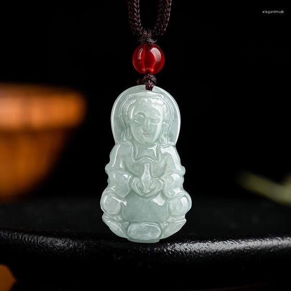 Colares pendentes naturais um jade pequeno guanyin amulet colar esculpido certificado de presente