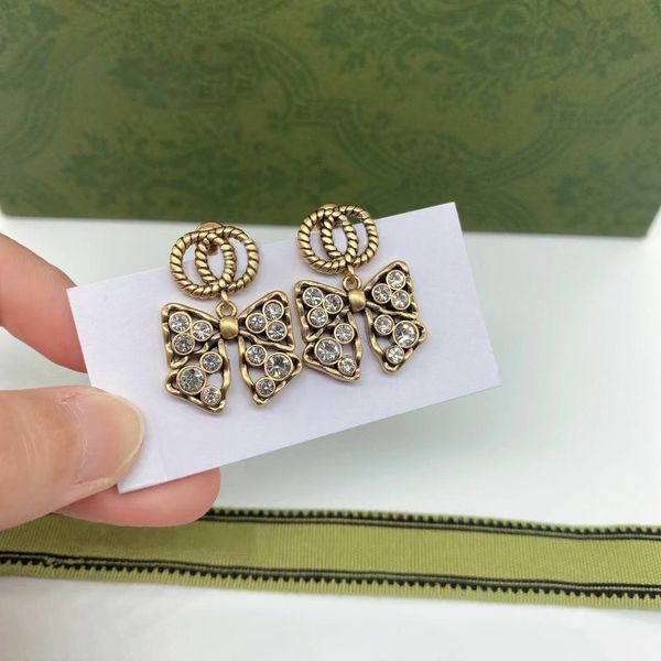 18K Gold Bated 925 Brincos de prata Designer para mulheres Carta G Stud Bowknot Women Women Crystal Rhinestone Pérola Brincho Jóias de Festa de Casamento