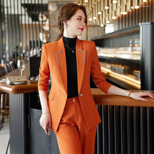 Calças de duas peças femininas Izicfly Autumn Spring Spring Suits for Women 2023 Slim Office Roupfits Business Blazer Sets com Pant Work Wear