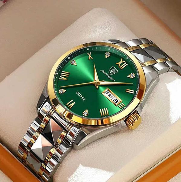 Роскошные бренды Lumious Hands Gold Green Watch Водонепроницаемые спортивные мужские логотип Masculino 2022 G230529