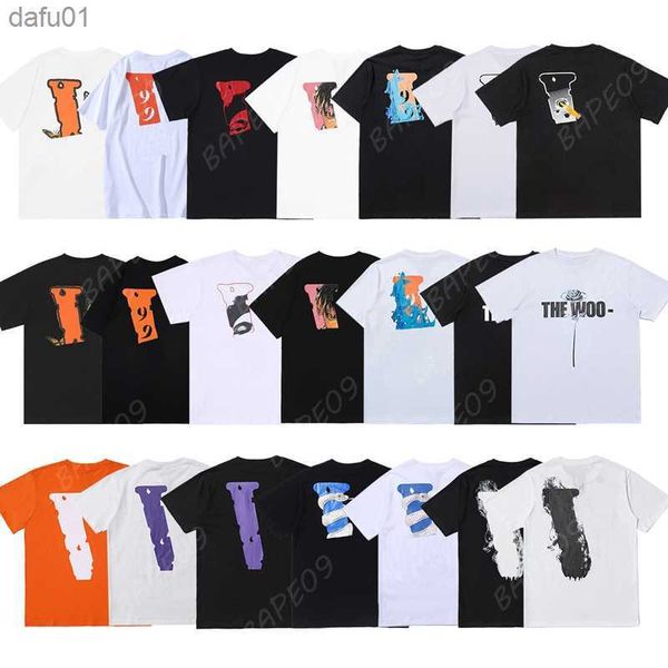 Camisetas masculinas masculinas camiseta letra de camiseta tees homens mulheres manga curta estilo hip hop clamas laranja branca preta l230520