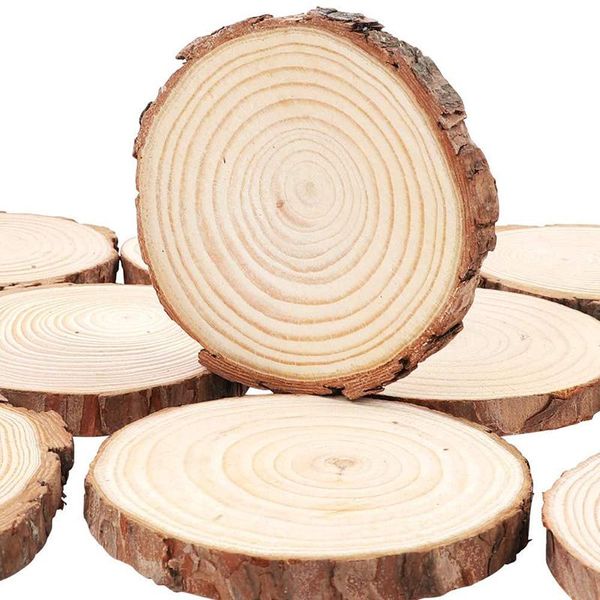 Artesanato 10 fatias de madeira natural inacabadas SLAB ROUNTE PINES com casca em branco de madeira Diy Arts Crafts Supplies Wedding Christmas Decoration