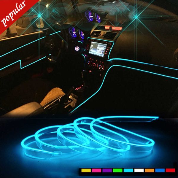 Neue 5 m RGB-Auto-LED-Neon-Kaltlicht-Umgebungslampe, Auto-Innenraumatmosphärenlicht, Refit-Dekorationsstreifen, Glanz, Zigarettenanzünder-Antrieb
