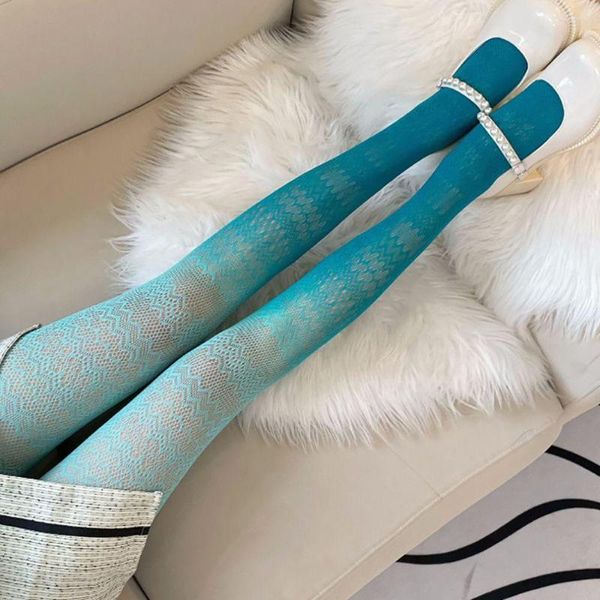 Calzini da donna Sexy Sfumature di colore della caramella Collant Collant Retro Motivo ondulato Lingerie Ladies Coscia alta Kawaii Girl Stocking