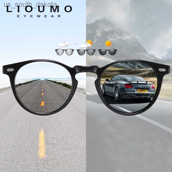 Óculos de sol Novo design Ultralight TR90 Polarizado Round Photochromic Sunglasses Men Mulheres UV400 Lens Sun Glasses Descoloration tons de óculos L230523