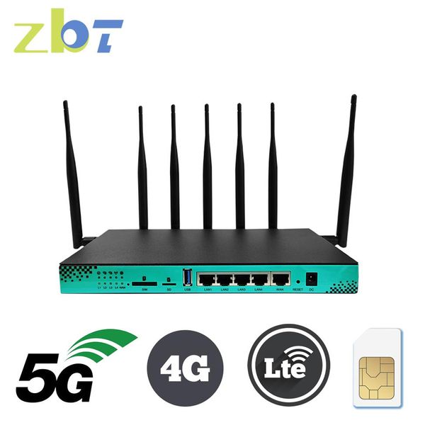 Roteadores zbt 4g 5g Router SIM Cartão 1200 Mbps Bandas duplas 2.4g 5,8g WiFi 4 LAN CAT6 2566MB 16MB Flash OpenWRT 6*Antena de alto ganho para casa