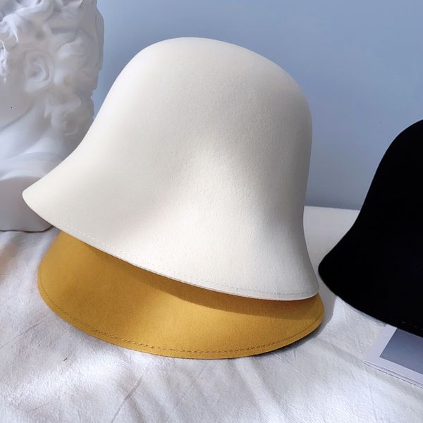 Chapéus de aba larga Chapéus de balde de primeira linha de lã pura Pesca Hat Women Women Winter Fashion All-Match Pure Color Small Brim Basin Hat Hat Fashion Hat 230529