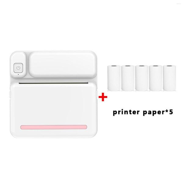 Estudantes Impressora portátil Office Home Office Pocketless Com 6rolls Printing Paper Mini PO Rótulo Recarregável sem fio