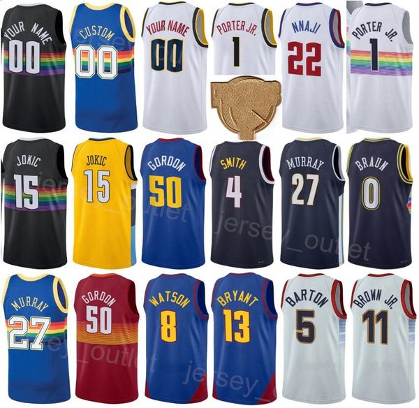 Final de basquete impresso Aaron Gordon Jerseys 50 Bruce Brown 11 Kentavious Caldwell-Pope 5 Jamal Murray 27 Michael Porter Jr 1 Nome personalizado Número de homens crianças mulheres mulheres