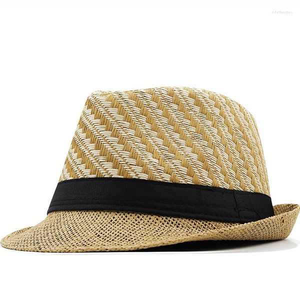Boinas de verão homens homens fedoras palha chapéu pai de pesca trilby panamas chapé praia sol para fedora respirável