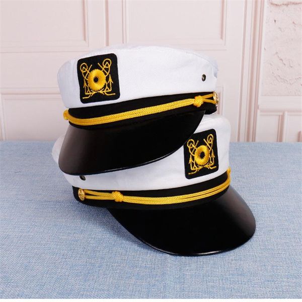 Berretti Anchor Flat Top White Adult Yacht Boat Captain Navy Cap Costume Party Cosplay Dress Sailor Cotton Cappello traspirante Drop Ship