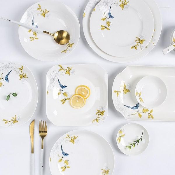 Teller Chinesische Vintage Teller Mode Set Keramik Floral Geschirr Sets Bone China Luxus Vajilla Completa Küche Geschirr