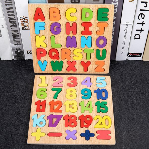 Montessori Holzpuzzle 3D Alphabet Buchstaben Zahlen Matching Spiel Baby Kinder Spielzeug Bildung Lernspielzeug für Kinder von 2 bis 4 Jahren