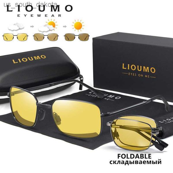 Güneş gözlükleri lioumo kare güneş gözlüğü kutuplaşmış erkekler gece gecesi görme güvenli sürüş fotokromik güneş gözlükleri kadın katlanabilir zonnebril heren l230523