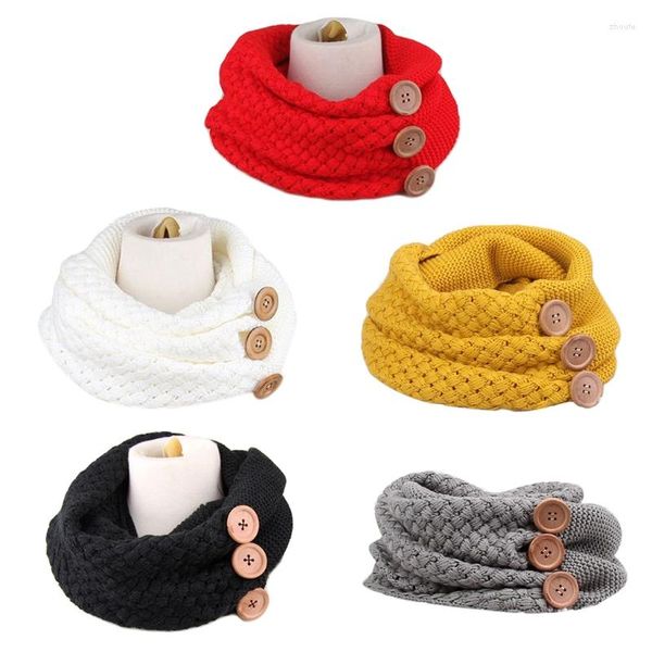 Шарфы Женщины Зимние коренастые вязаные вязаные шарф -шарф с 3 кнопками декор с твердым цветом воротнич