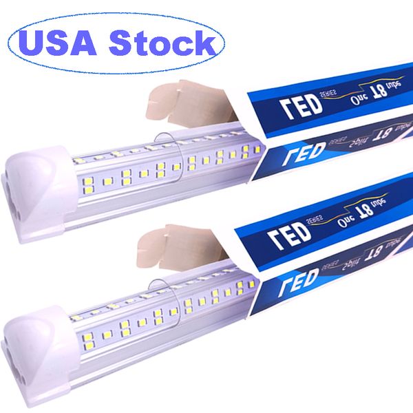 Tubos de LED integrados em forma de V 4 pés 72W 9000LM 8 pés 100W12000LM Bubs T8 Tube Lights Lados duplos Refrigerador Porta Congelador Iluminação de loja usastar