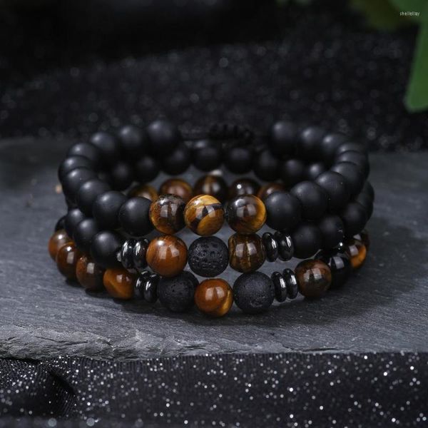 Charm Armbänder 3 Teile / sätze Männer Armband Tigerauge Stein Elastisch Geflochten Für Frauen Paar Distanz Yoga Schmuck Geschenke