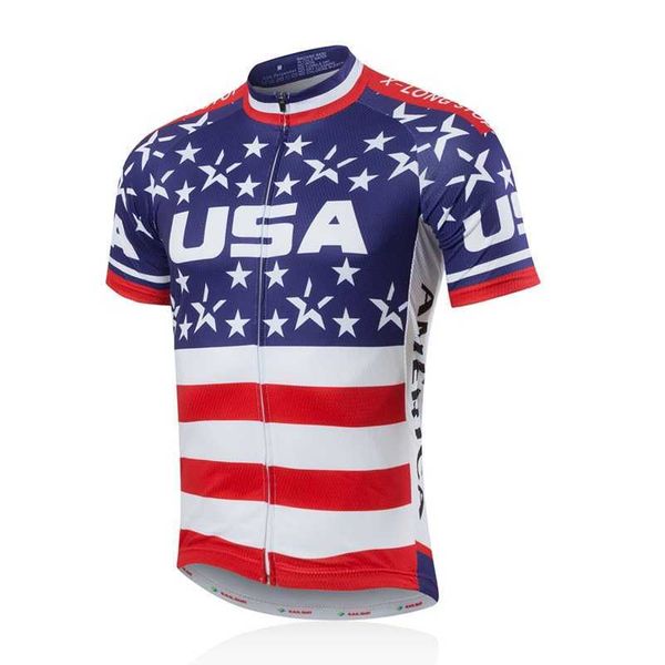 Bisiklet gömlekleri üstleri erkek forması üst mavi mtb amerikan tarzı pro tişört ceketi kısa kollu ropa Ciclismo bisiklet giyim p230530