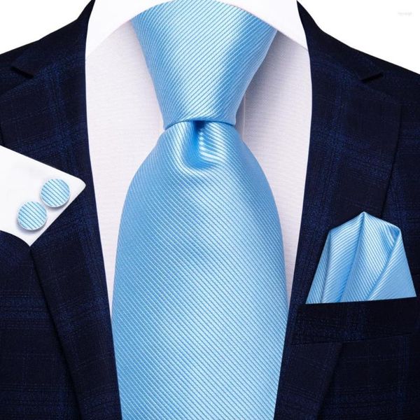 Bow Ties açık mavi katı ipek düğün kravat Erkekler için Hediye Erkek Kravat Handky Cufflink Moda İş Partisi Dropshiping Hi-Tie Tasarımcı