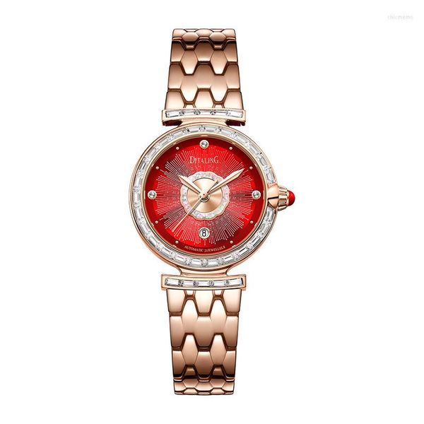 Orologi da polso DITALING Orologio automatico da donna 28MM Orologio da polso meccanico di moda da donna di lusso Impermeabile Decorazione in cristallo austriaco Data