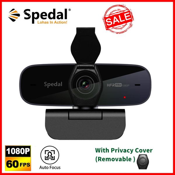 Webcams spedal AF926p webcam hd1080p 60fps foco automático com fluxo de cobertura de privacidade removível com microfones USB incluem software