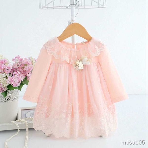 Vestidos de menina vestido de bebê recém-nascido bonito vestido de algodão bordado bebê bebê vestido de aniversário roupas de bebê com cor de urso de brinquedo