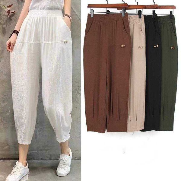 Protezione solare casual Pantaloni a vita bassa a nove punti da passeggio estivi da donna di grandi dimensioni, pantaloni da mamma