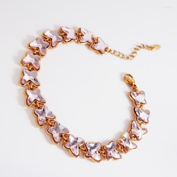 Braccialetti con ciondoli da donna realizzati a mano con cristalli austriaci per gioielli da donna anniversario di tendenza bracciale a catena con design a farfalla