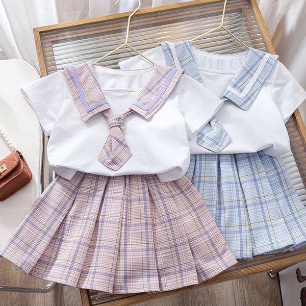 Девушка -платья летняя талия с высокой талией плит плиты для женщин платье для школьной формы для студентов одежды