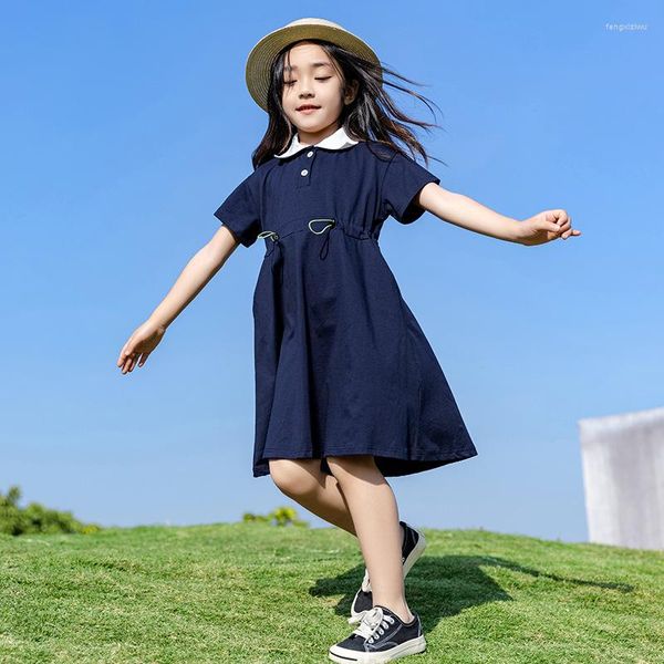 Abiti da ragazza Casual Kids Cotton Dress 2023 Summer Teen Girls Manica corta Abbigliamento per bambini Baby Cute Abbigliamento Bottoni # 6322