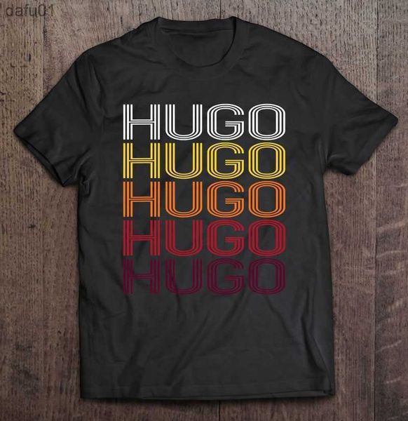 Camisetas masculinas camisetas masculinas Hugo Retro Wordmark Padrão de estilo vintage T-shirt impressão de camiseta de tamanho grande camiseta curta Camiseta de homens Sport Men Over Size Man T221006 L230520