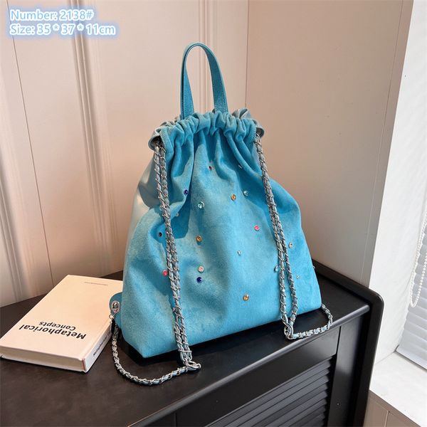 Bolsas de ombro femininas por atacado de fábrica 5 cores este ano pedras preciosas coloridas populares mochila feminina espessada camurça fosca bolsa balde personalizada bolsa de diamante 2138 #