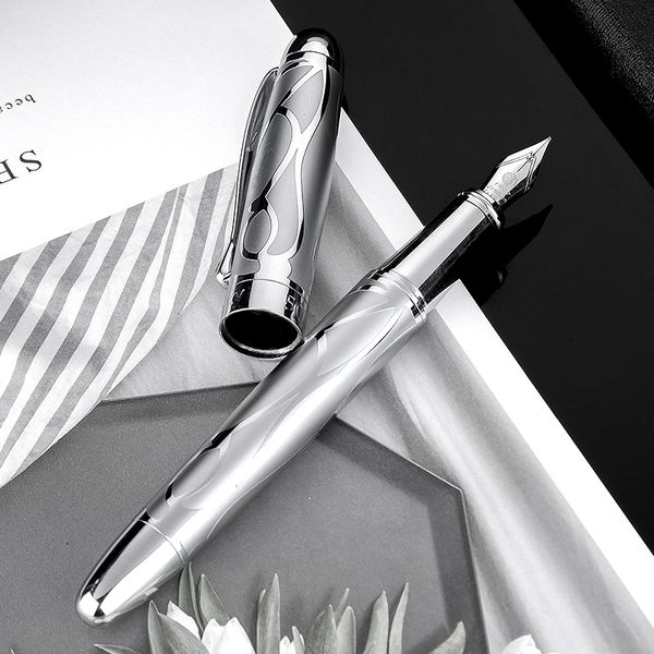 Фонтановые ручки Hongdian Printing Fountain Fountain Pen Fine Fine Nib Retro Silver Student Practice Practic