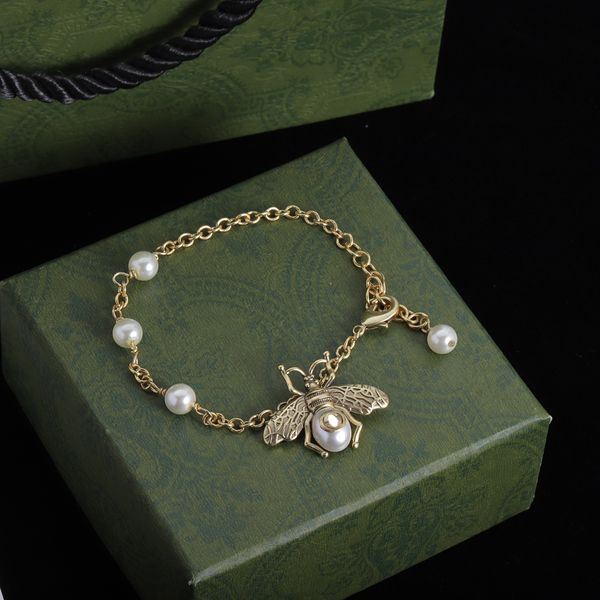 Designer Bee Charm Bracciali g Braccialetto a catena di perle Braccialetti d'oro da donna Gioielli regali di nozze per feste all'ingrosso