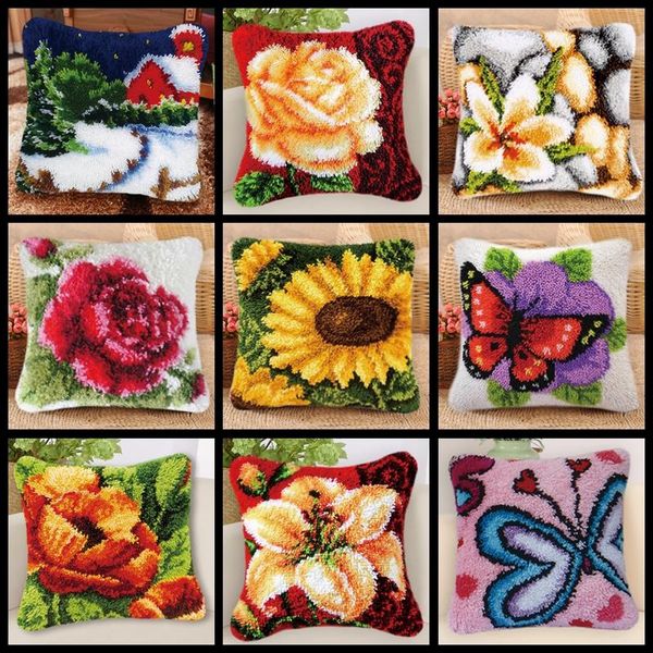 Kunsthandwerk 3D-Segment Stickerei Kissen Wolle Handarbeit Diy Knüpfteppich Kits Blumen Pflanzen Serie Teppich Stickerei Materialien Zubehör