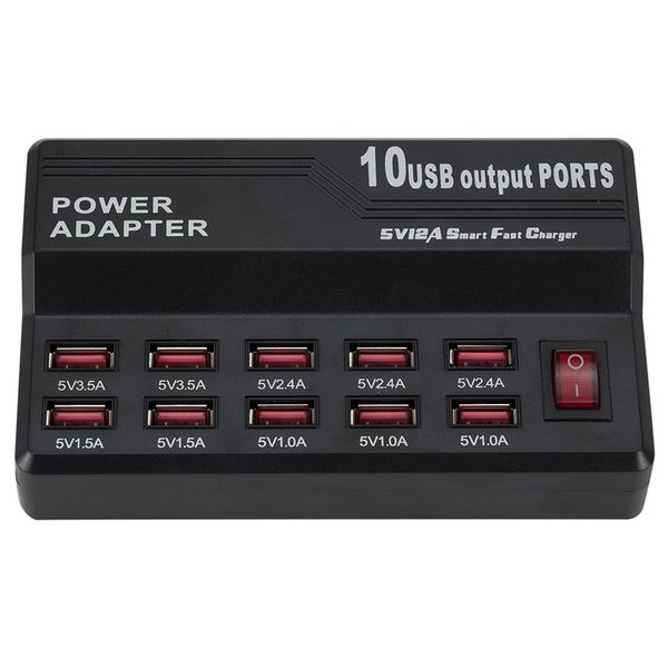 USB Fast Charging Hub10 Port 12A Интеллектуальная зарядная станция USB Mobile Tablet Tablet Digital Charger