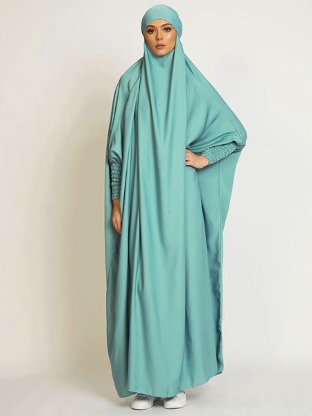 Ethnische Kleidung, muslimische Frauen, Jilbab-Gebetskleid, mit Kapuze, Abaya, Smokärmel, islamische Kleidung, Dubai, Saudi-Arabien, schwarze Robe, türkische Bescheidenheit 230529