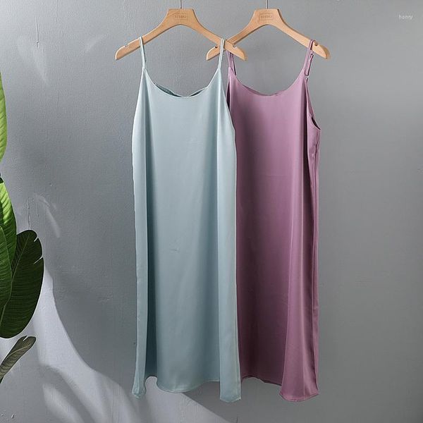 Casual Kleider Hohe Qualität Sommer Frau Leibchen Kleid Satin Sexy Camis Weibliche Hause Strand Oansatz