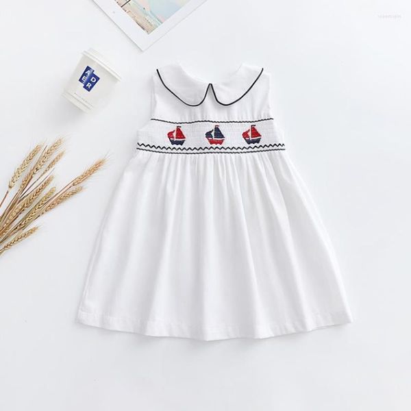 Vestidos de niña Bebé Smocked Infant Smock Flor Bordado Frock Niños Boutique Española Ropa Niño Hecho A Mano Smocking A2364