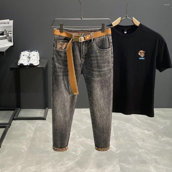 Herren-Jeans Kpop Low Rise für Männer, Arbeitshose, bequem, dehnbar, stilvoll, langlebig, hochwertige, modische Jeanshose mit Rand