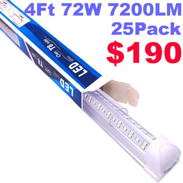 ABD'de Stok V Şekilli 72W 8ft T8 LED Işık Tüpleri Entegre 2400mm Soğuk Beyaz 9000lm Açık Kapak Dükkanı Lambası Garaj AC 85-265V USASTAR