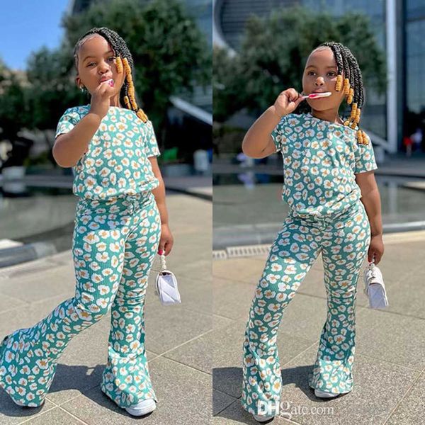 2023 Girls Tracksuit calças de duas peças Conjunto de margaridas+Flare Leggings Suit Floral Print Boutique Kids Roupos Y2K Conjuntos de 2pcs para meninas