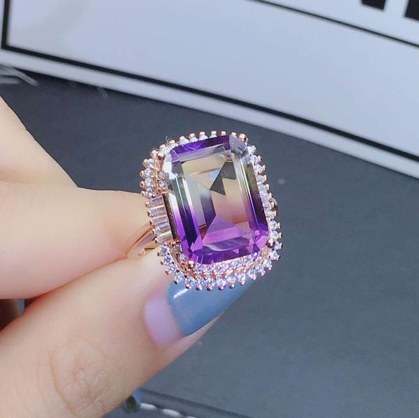 Büyük Square Rainbow Topaz CZ Yüzük 925 STERLING Gümüş Nişan Düğün Bandı Halkalar Kadınlar Gelin Söz Partisi Mücevher Hediyesi