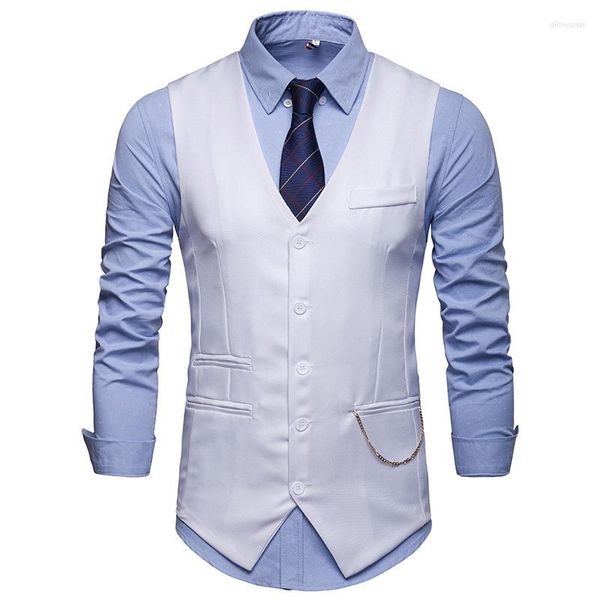 Coletes Masculinos Terno Colete Moda Masculina Lazer Alta Qualidade Estilo Britânico Slim Colete Único Bused Business Jaqueta Sem Mangas