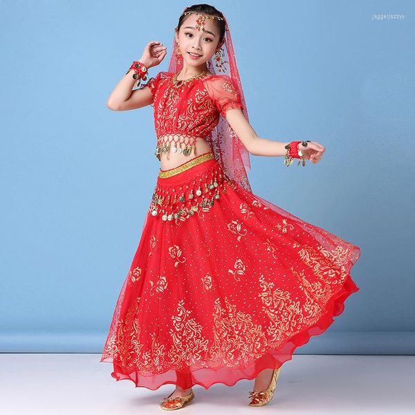 Стадия носить детские индийские одежды для живота танцевальный костюм платье Дети Болливуд
