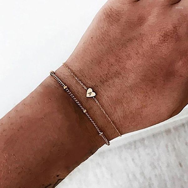 Braccialetti con ciondoli MisenBaBa Lettera iniziale Alfabeto a cuore piccolo in acciaio inossidabile per gioielli con nome da donna