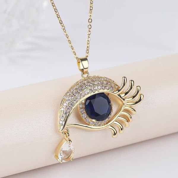 Anhänger Halsketten Halskette Frauen Schmuck Lange Kette 2023 Mode Goldene Halsband Aussage Magische Auge Kristall Tear Drop Wimpern