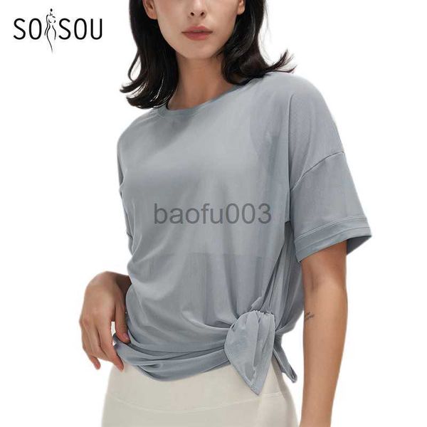 T-Shirt da donna SOISOU Camicie in nylon Sport Donna T-shirt Palestra Fitness Maglia a maniche corte Asciugatura rapida Traspirante Donna Sport Top camisas J2305