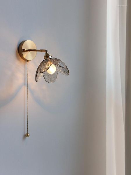 Duvar lambası Çekme Zinciri Anahtarı LED Banyo Aynası Açık Gri Cam Gölgeli Bakır Nordic Modern Sconce Wandlamp Aydınlatma Dekora